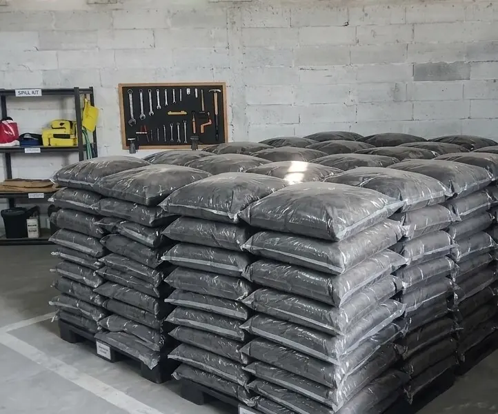 Sealed sacks stacked on pallets